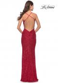 Picture of: Chic Soft Sequin Stretch Dress with Open Back in Jewel Tones in Red, Style: 31027, Detail Picture 10