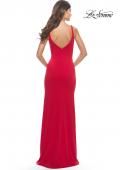 Picture of: Simple Chic Long Jersey Gown with Square Neckline in Red, Style: 31071, Detail Picture 10
