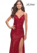 Picture of: Long Sequin Gown with Dramatic Flare Skirt and Slit in Red, Style: 31140, Detail Picture 10