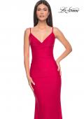 Picture of: Illusion Back with Boning Detail on Jersey Prom Dress in Red, Style: 32153, Detail Picture 10