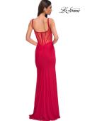 Picture of: Corset Jersey Prom Dress with Deep V Neckline in Red , Style 32763, Detail Picture 10