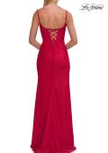 Picture of: Cowl Neck Fitted Gown with Slit and Lace-Up Back in Red, Style: 33365, Detail Picture 10