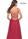 Picture of: A Line Satin Gown with Ruching and Square Neckline in Red, Style: 31105, Detail Picture 11