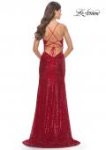 Picture of: Long Sequin Gown with Dramatic Flare Skirt and Slit in Red, Style: 31140, Detail Picture 11