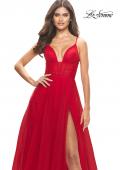 Picture of: A-Line Tulle Gown with Illusion Bodice and Boning in Red, Style: 31147, Detail Picture 11