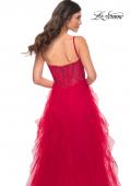 Picture of: Tulle A-Line Dress with Ruffle Skirt and Buster Rhinestone Fishnet Bodice in Red, Style: 32233, Detail Picture 11