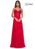 Picture of: Chiffon and Lace Gown with Bustier Top in Red, Style: 32276, Detail Picture 11