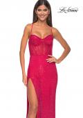 Picture of: Fishnet Rhinestone Fitted Dress with Bustier Top and High Neckline in Red, Style: 32446, Detail Picture 11