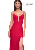 Picture of: Corset Jersey Prom Dress with Deep V Neckline in Red , Style 32763, Detail Picture 11