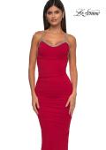 Picture of: Ruched Long Prom Dress with Low Back and Rhinestone Details in Red , Style: 32970, Detail Picture 11
