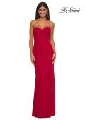 Picture of: Simple Net Prom Dress with High Slit and Flattering Ruching in Red, Style: 33018, Detail Picture 11