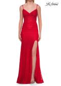 Picture of: Lace Fitted Gown with Sheer Corset Back and High Slit in Red, Style: 33305, Detail Picture 11