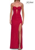 Picture of: Strapless Rhinestone Gown with Keyhole Cutout and Corset Back in Red, Style: 33354, Detail Picture 11
