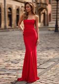 Picture of: Strapless Fitted Jersey Evening Gown with Ruching in Red, Style: 33403, Detail Picture 11