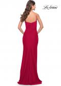 Picture of: Long Ruched Jersey Gown with V Neckline in Red, Style: 31107, Detail Picture 12