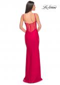 Picture of: Illusion Back with Boning Detail on Jersey Prom Dress in Red, Style: 32153, Detail Picture 12