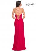 Picture of: Fitted Jersey Dress with Fishnet Rhinestone Illusion Bustier Top in Red, Style: 32230, Detail Picture 12