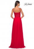 Picture of: Chiffon and Lace Gown with Bustier Top in Red, Style: 32276, Detail Picture 12