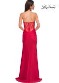 Picture of: Intricately Ruched Strapless Prom Dress with Unique Deep V in Red , Style 32923, Detail Picture 12