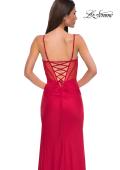 Picture of: Jersey Prom Dress with Unique Ruched Waist and Lace Up Back in Red , Style 32977, Detail Picture 12