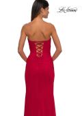 Picture of: Simple Net Prom Dress with High Slit and Flattering Ruching in Red, Style: 33018, Detail Picture 12