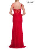 Picture of: Lace Fitted Gown with Sheer Corset Back and High Slit in Red, Style: 33305, Detail Picture 12
