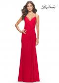 Picture of: Soft Jersey Dress with Knot Waist and Lace Up Back in Red, Style: 31169, Detail Picture 13