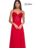 Picture of: Chiffon and Lace Gown with Bustier Top in Red, Style: 32276, Detail Picture 13