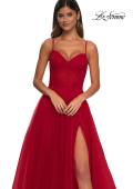 Picture of: Prom Dress with Sparkle Tulle and Ruched Corset Top in Red, Style: 32680, Detail Picture 13