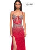 Picture of: Rhinestone Embellished Fitted Prom Dress with Corset and Deep V in Red , Style 32717, Detail Picture 13