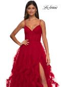 Picture of: Ruffle Tulle Dress with Unique Skirt and Illusion Corset Bodice in Red, Style: 32719, Detail Picture 13