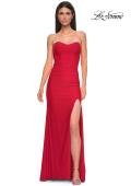 Picture of: Jersey Long Prom Dress with Ruching and Chic Rhinestone Neckline in Red , Style 32756, Detail Picture 13