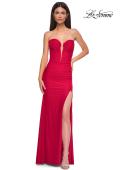 Picture of: Intricately Ruched Strapless Prom Dress with Unique Deep V in Red , Style 32923, Detail Picture 13