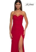 Picture of: Simple Net Prom Dress with High Slit and Flattering Ruching in Red, Style: 33018, Detail Picture 13