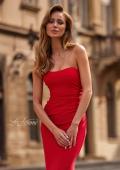 Picture of: Strapless Fitted Jersey Evening Gown with Ruching in Red, Style: 33403, Detail Picture 13