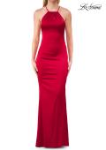 Picture of: Halter Satin Fitted Gown with Open Back in Red, Style: 33732, Detail Picture 13