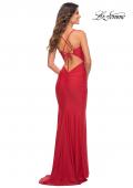 Picture of: Stunning Luxe Jersey Dress with Deep V Neckline in Red, Detail Picture 14
