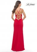 Picture of: Soft Jersey Dress with Knot Waist and Lace Up Back in Red, Style: 31169, Detail Picture 14