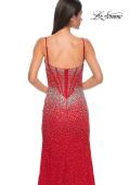 Picture of: Rhinestone Embellished Fitted Prom Dress with Corset and Deep V in Red , Style 32717, Detail Picture 14