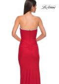 Picture of: Jersey Long Prom Dress with Ruching and Chic Rhinestone Neckline in Red , Style 32756, Detail Picture 14