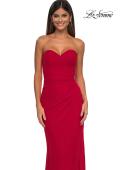 Picture of: Simple Net Prom Dress with High Slit and Flattering Ruching in Red, Style: 33018, Detail Picture 14