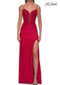 Picture of: Lace Bodice Fitted Gown with Slit and Open Back in Red, Style: 33395, Detail Picture 14