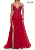 Picture of: Floral Beaded Tulle Gown with Slit and Lace-Up Back in Red, Style: 33716, Detail Picture 14