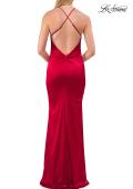 Picture of: Halter Satin Fitted Gown with Open Back in Red, Style: 33732, Detail Picture 14