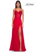 Picture of: Chiffon and Lace Gown with Bustier Top in Red, Style: 32276, Detail Picture 15