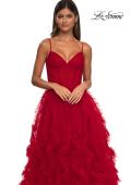 Picture of: Ruffle Tulle Dress with Unique Skirt and Illusion Corset Bodice in Red, Style: 32719, Detail Picture 15