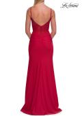 Picture of: Lace Bodice Fitted Gown with Slit and Open Back in Red, Style: 33395, Detail Picture 15