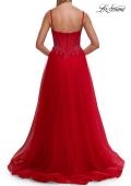 Picture of: Lace Corset Tulle Gown with High Slit and A-Line Skirt in Red, Style: 33436, Detail Picture 15