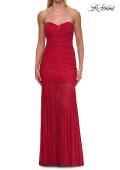 Picture of: Strapless Ruched Rhinestone Gown with Sheer Skirt in Red, Style: 33725, Detail Picture 15