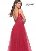Picture of: A Line Tulle Gown with Lace Bodice and V Back in Red, Style: 31507, Detail Picture 16